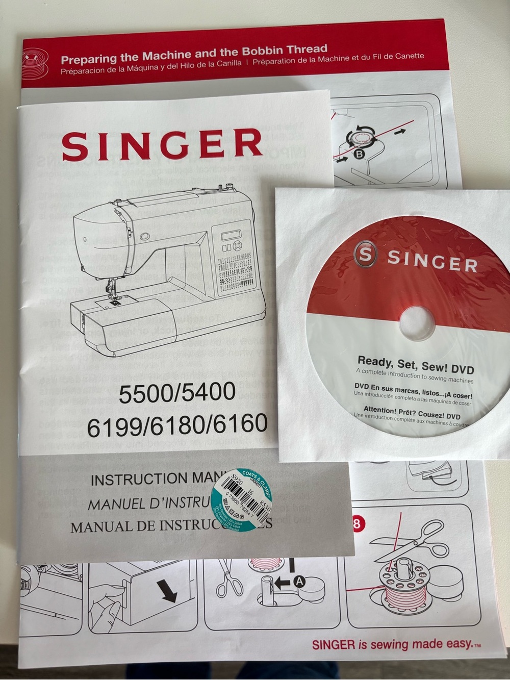 Singer Ready, Set, Sew! Instructional DVD - White & Red